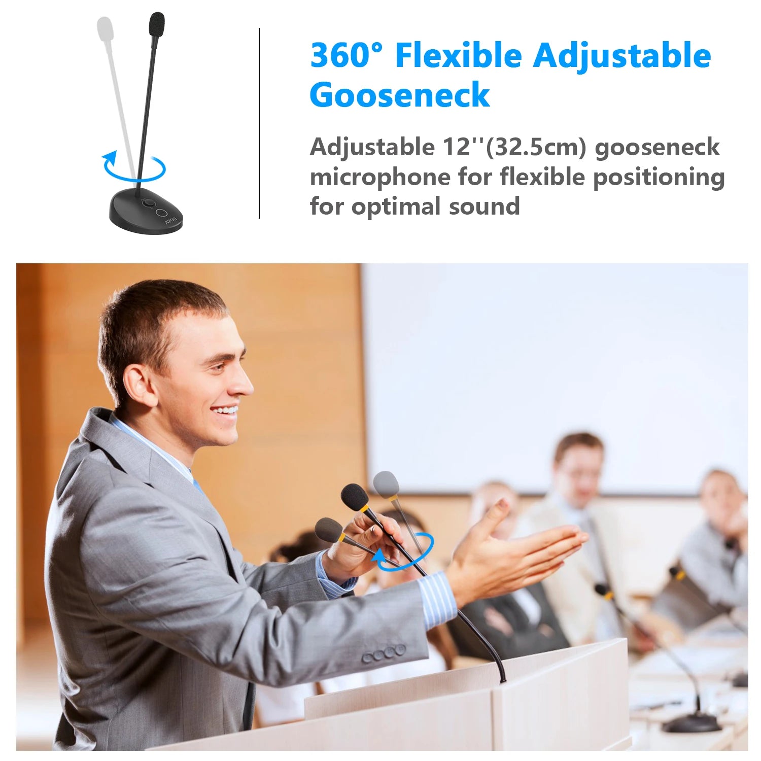 BY-GM12 Desktop Gooseneck Computer Microphone with Base LED Indicator for Meetings Video Conferences Streaming Lectures