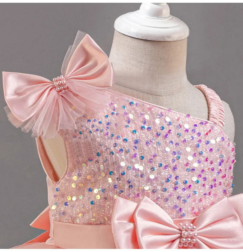 New Girls Sequin Tulle Cake Dress - Sparkling Layered Princess Gown for Baby‘s 1st Birthday & Banquet