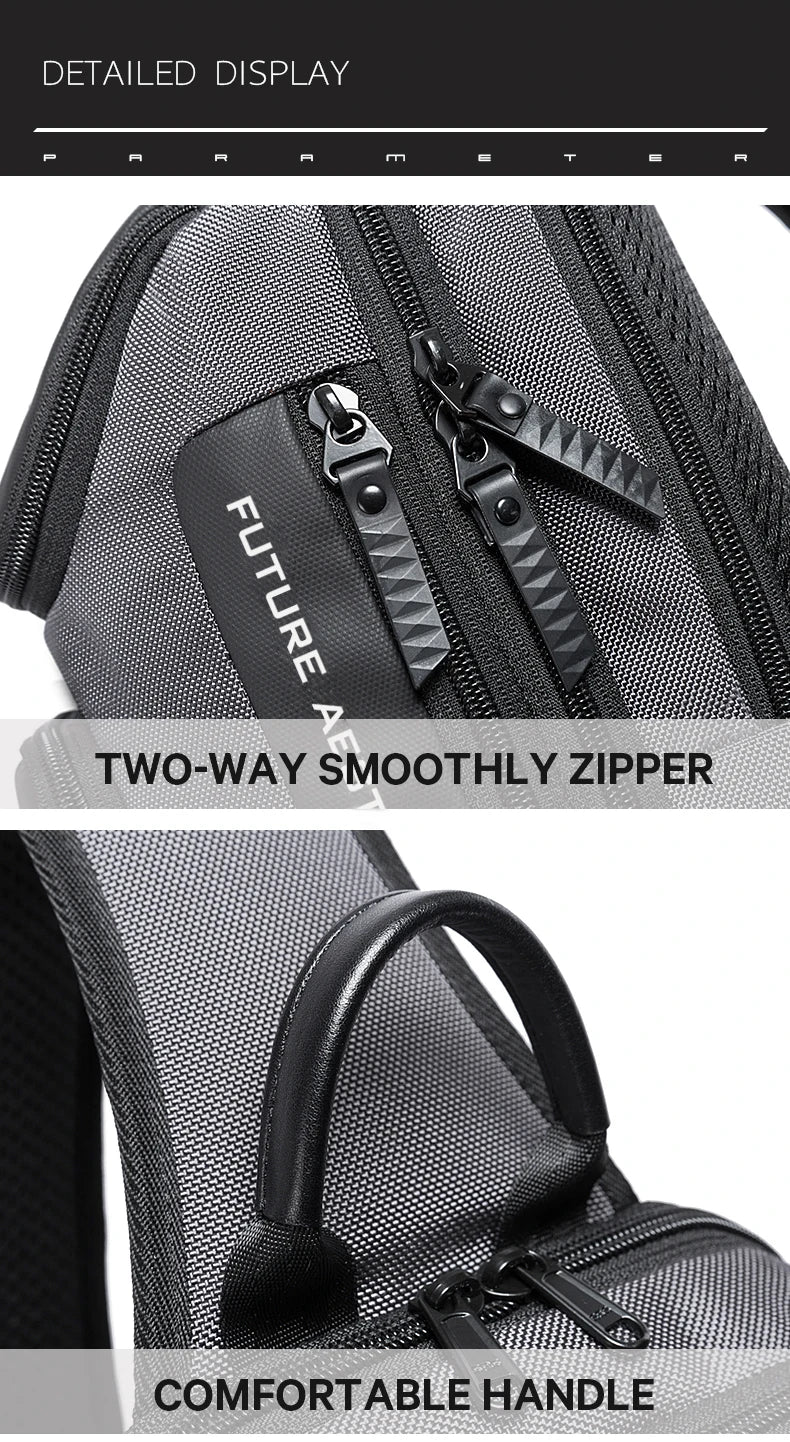 Anti-theft Chest Bag Shoulder Strap USB Rechargeable Crossbody School Gym Pack, Men Sports Waterproof Shoulder Bag