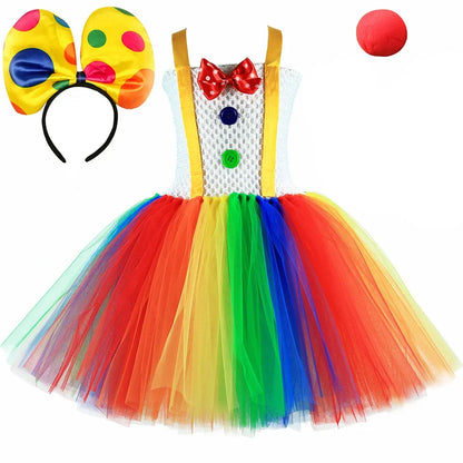 Funny Circus Clown Costume for Girls Carnival Party Dresses Naughty Joker Cosplay Halloween Costume for Kids Fancy Tutu Dress Up