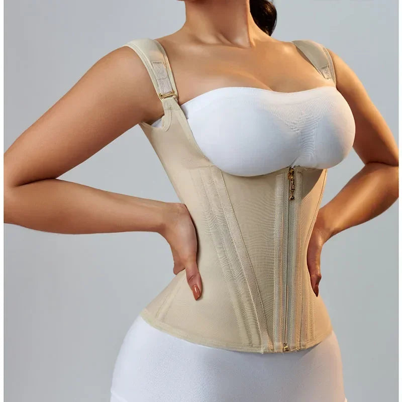 Fajas Colombianas Shapewear Women Double Compression Waist Trainer Corset Adjustable Zipper and Hook-eyes Flat Belly Body Shaper