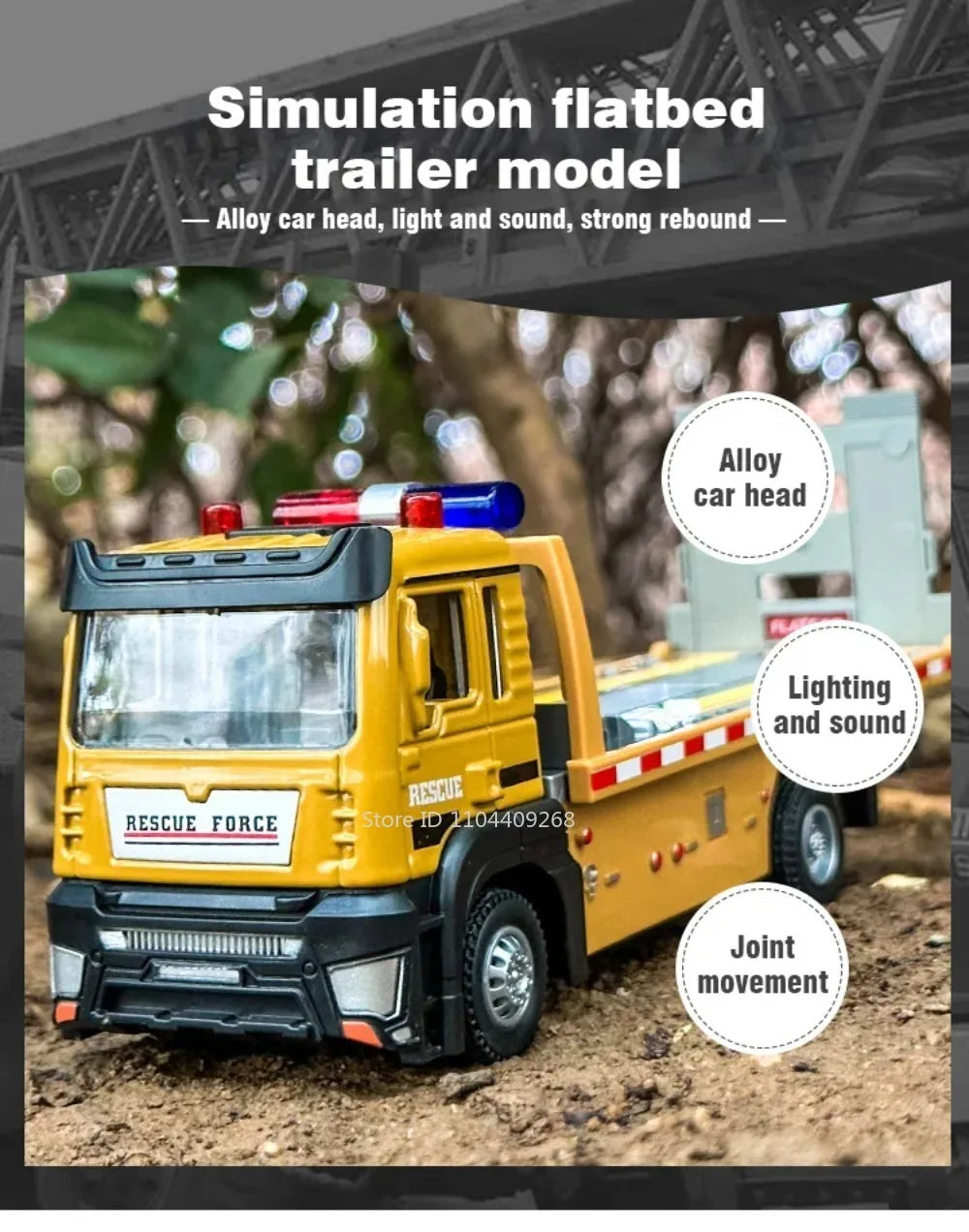 1:32 Flatbed Trailer Roadblock Transpot Truck Model Toy Alloy Diecast Vehicle Simulation Engineering Models Sound Light Gifts
