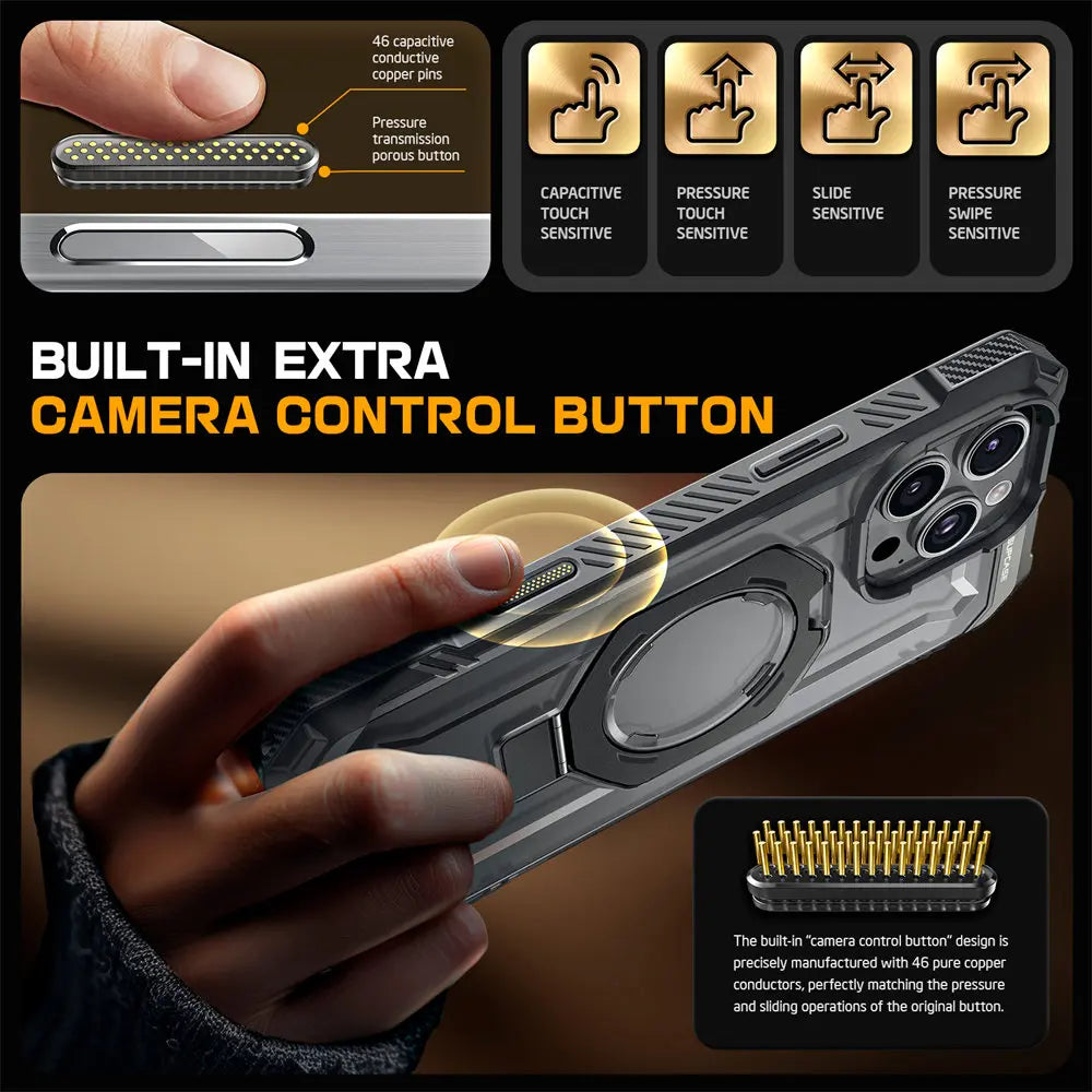 For iPhone 16 Pro Case with Camera Control Capture Button UB Grip Heavy Duty Rugged  Phone Case with Stand