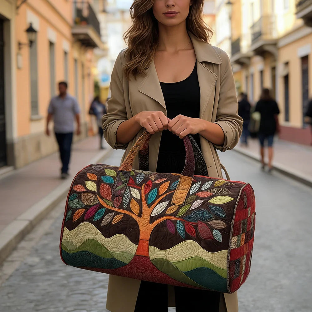Vibrant Tree of Life 3D Quilted Duffel Bag Colorful Rainbow Leaves Print Travel Weekender Artistic Boho Gym Yoga Bag Men Women