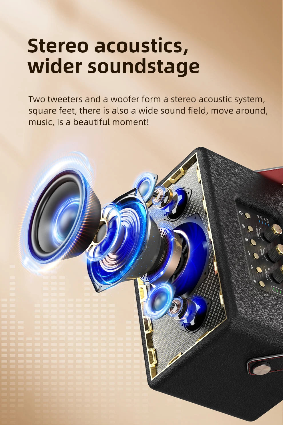 Retro Wooden Portable Wireless Speaker with TF Card Slot, Loud Bass Subwoofer, TWS Bluetooth Speaker, 24000mAh, 60W