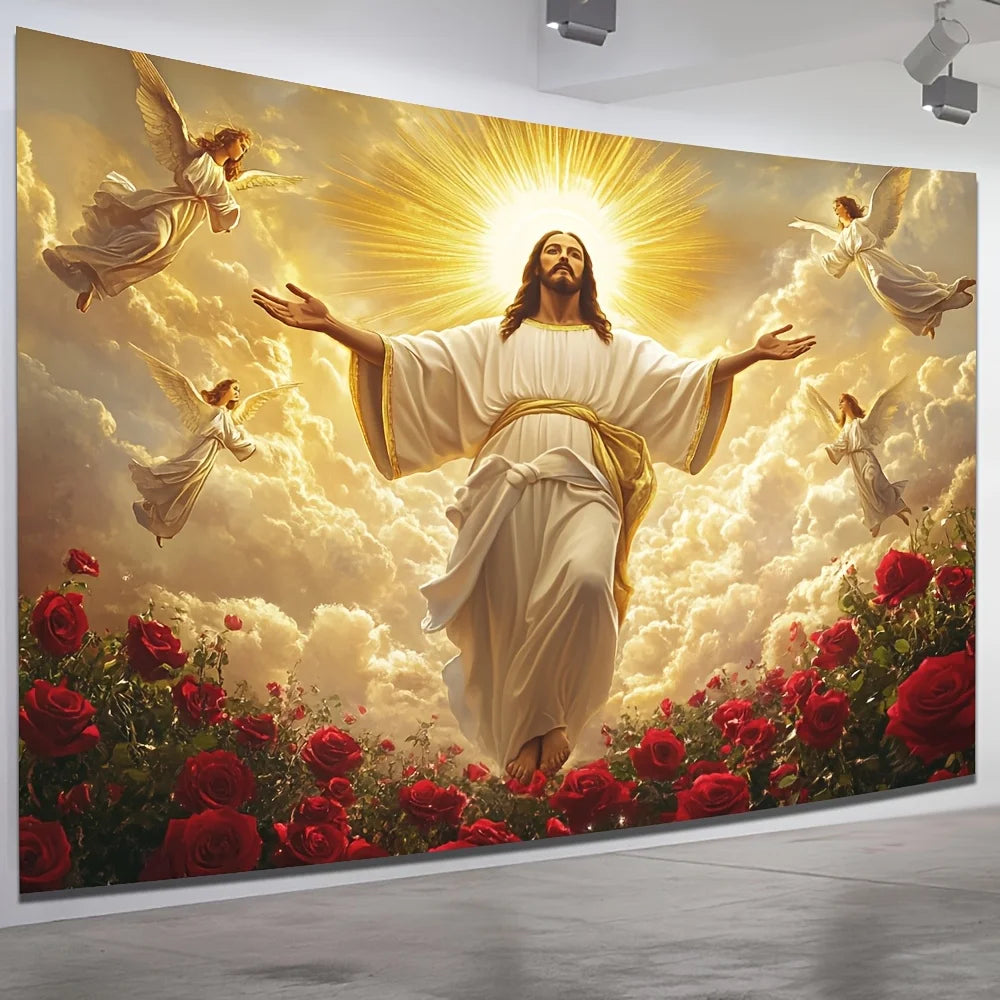Sacred Light Jesus Tapestry Church Chapel Devotional Living Room Religious Theme Living Room Decor