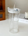 600ml Stripe Glass Cup with Lid And Straw Transparent Milk Tea Juice Cup Drinking Glasses Ice Water Coffee Mug Bar Drinkware