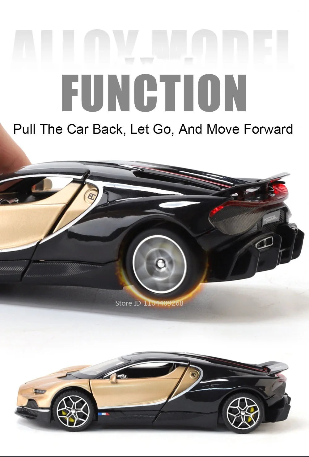 1:32 Scale Tourbillon Chiron Toy Sports Car Model Diecast Metal Sound Light Pull Back Simulation Vehicle Models Ornaments Gift