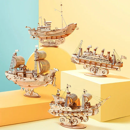 3D Wooden Puzzle Games Boat & Ship Model Toys For Children Kids Girls Birthday Gift