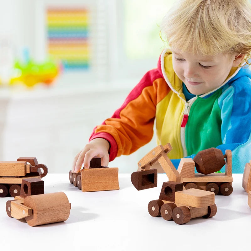 Wooden Cartoon Vehicle Toy Set