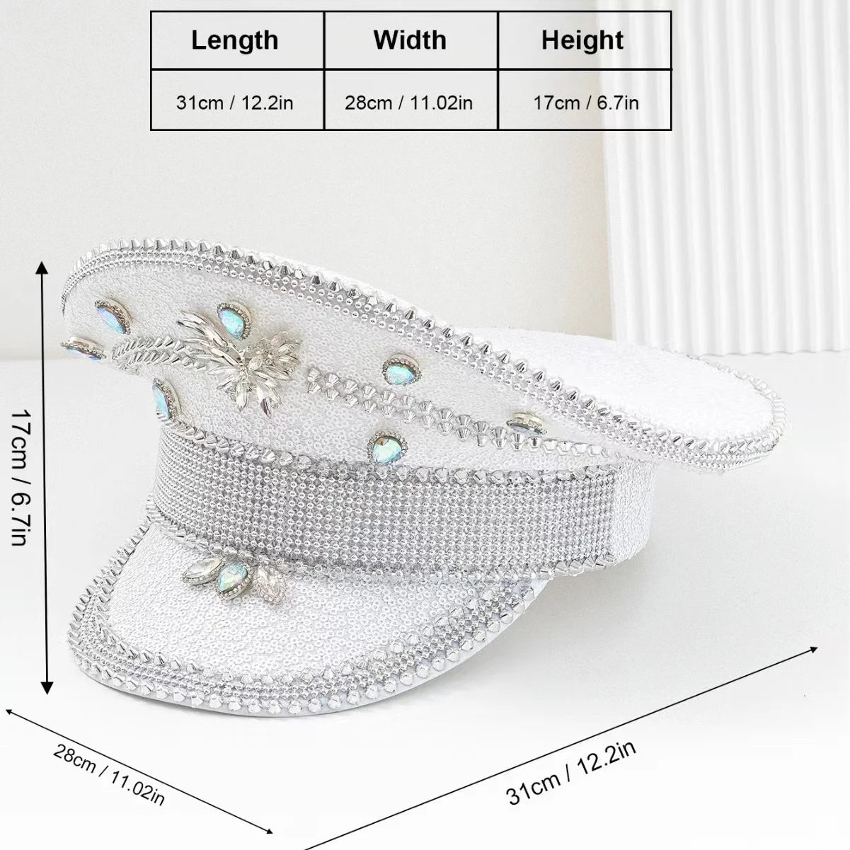 Burning Man White Rainbow Gem Delicate simple little rhinestone Navy Holiday Man Festival Halloween Hat Silver Top Hat