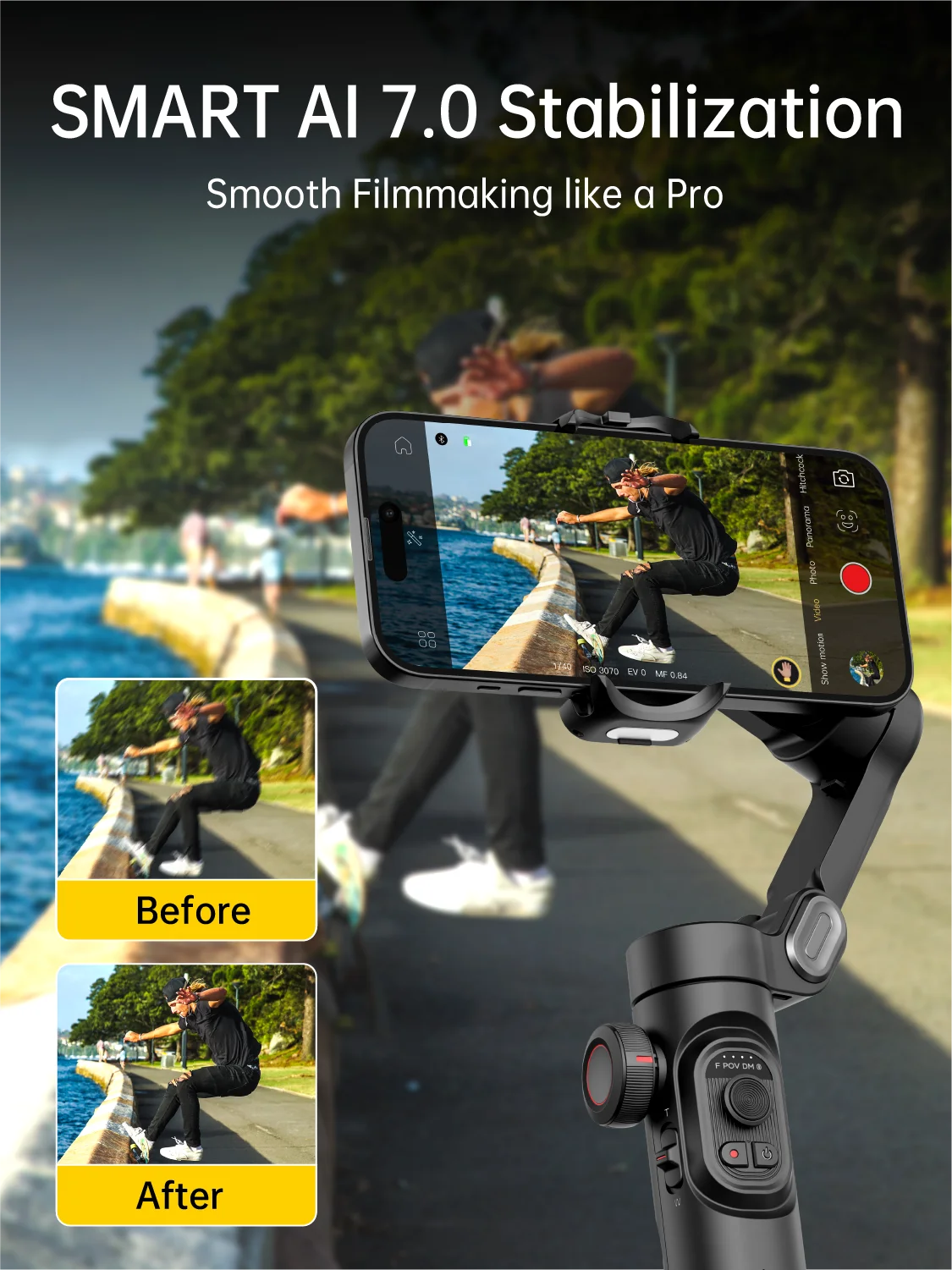 Gimbal Stabilizer for Smartphone Foldable 3-Axis Gimbal for iPhone & Android