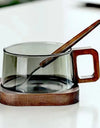 200ml American Latte Glass Coffee Mug With Wooden Tray Spoon Heat-resistant Milk Tea Cup Fresh Ground Coffee Cup