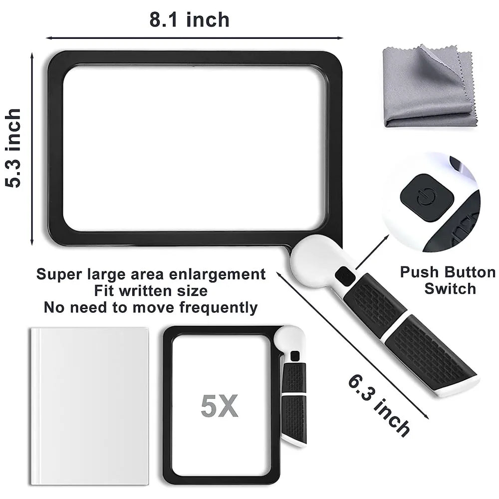 5X LED Handheld Magnifying Glass with 48 Lights Foldable Reading Magnifier