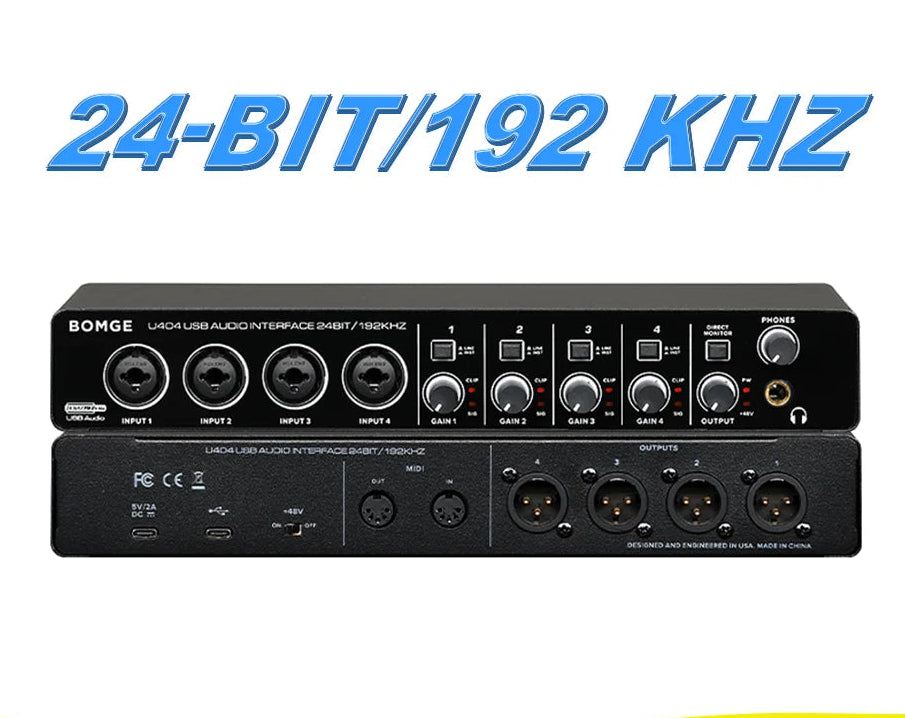 U404 4 Channel Audio Interface with 24 Bit 192kHz Recording and 48V Phantom Power