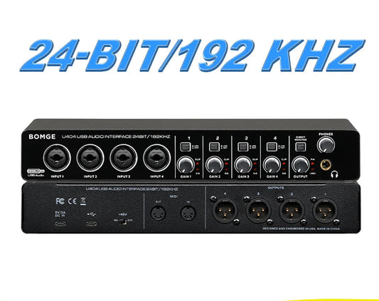 U404 4 Channel Audio Interface with 24 Bit 192kHz Recording and 48V Phantom Power