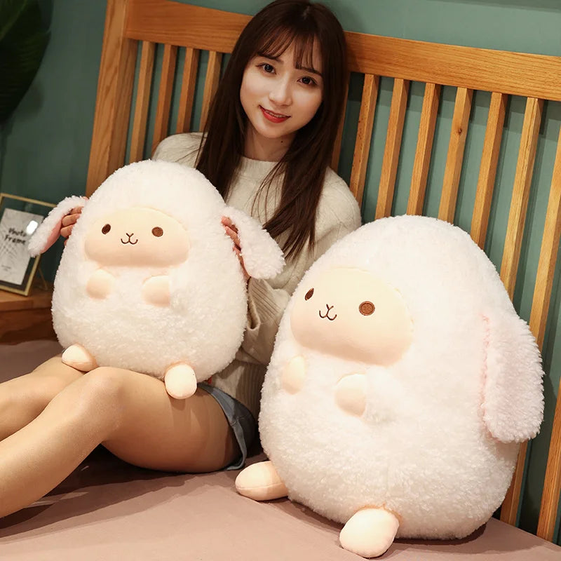 Cute Fluffy Sheep Plush Stuffed Animal Soft Round Pillow