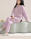 Women’s Christmas Fleece Pajama Set – Warm Flannel Zipper Sleepwear, Thick Coral Velvet