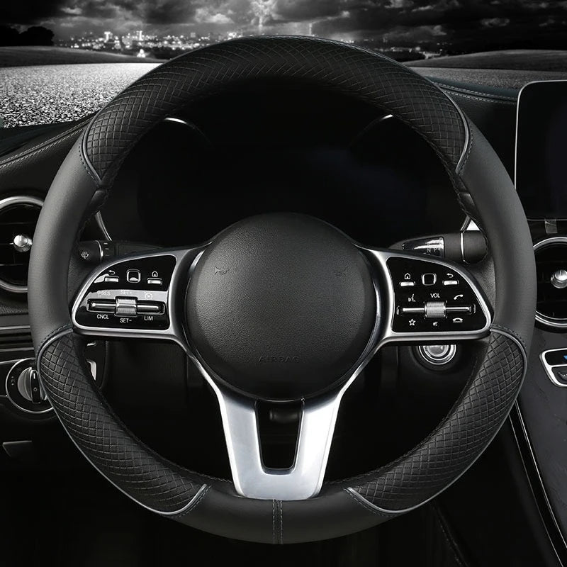 Universal Leather Diamond Steering Wheel Cover 37CM 38CM