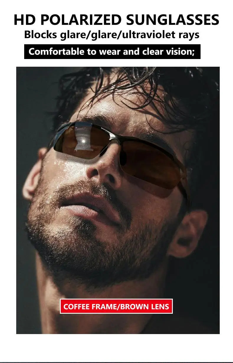 Aluminum Rimless Photochromic Polarized UV400 Day Night Driving Sunglasses for Men Women