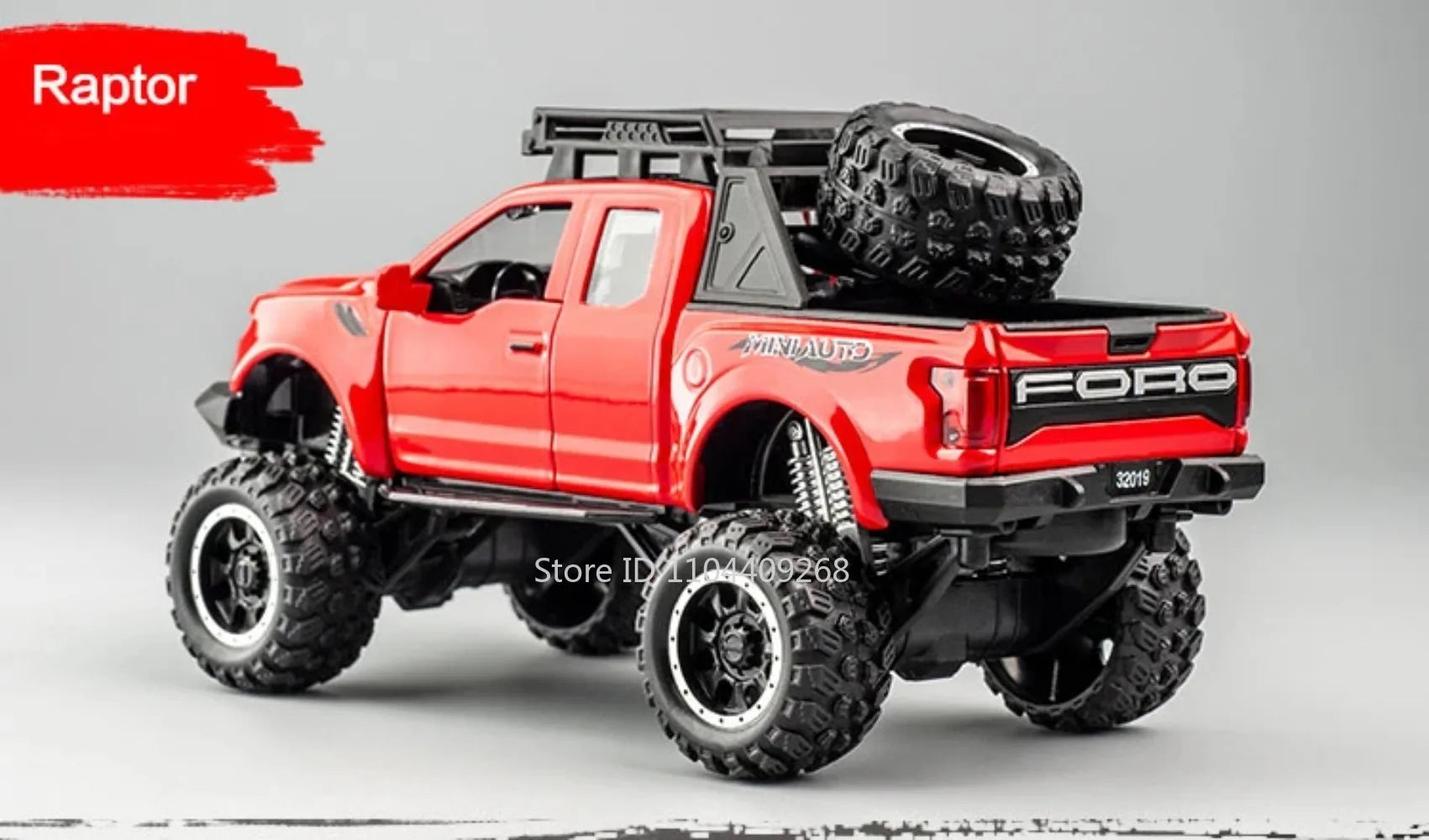 1:32 Scale Raptor F-150 BigFoot Pickup Car Model Toy Pull Back Sound&Light Off Road Truck Models Collection Gifts