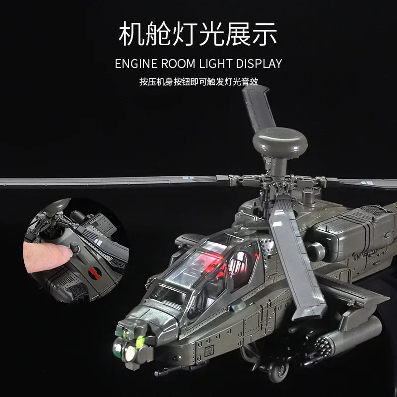 1 32 Scale Apache Black Hawk Armed Helicopter Diecast Alloy Model with Sound and Light