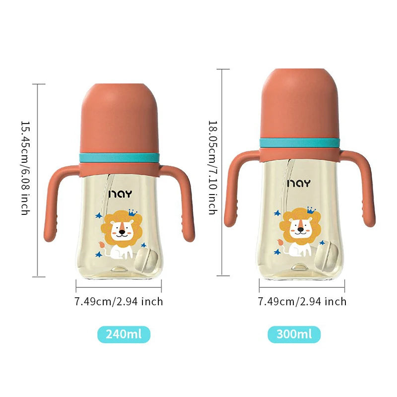 Baby Bottles Children's Feeding Bottle Water Cup Baby Milk Bottle with Straw Handle Newborn Baby Straw Bottle BPA Free 240ML