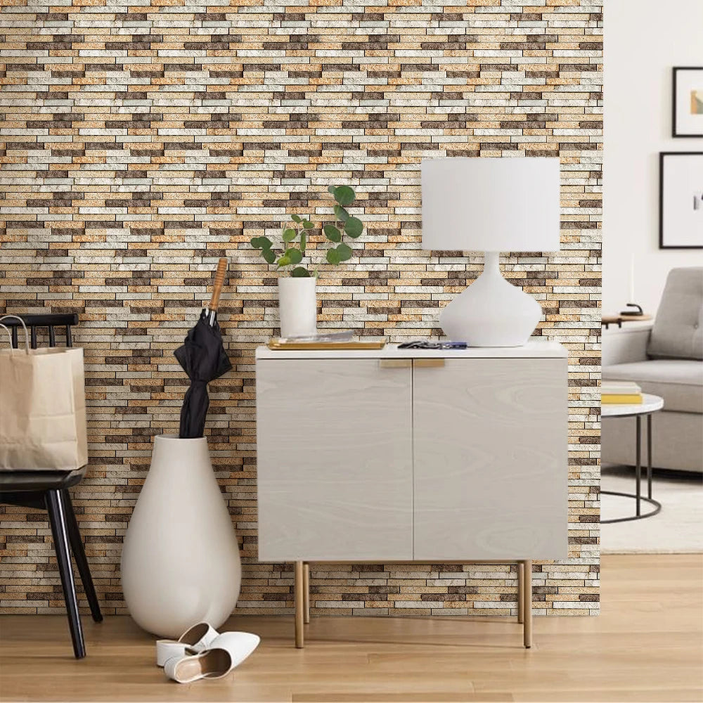 10pcs 3D Tile Sticker Self-adhesive Faux Stone Wall Panel Peel and Stick Kitchen Tile Backsplash Bathroom Wall Tile Sticker