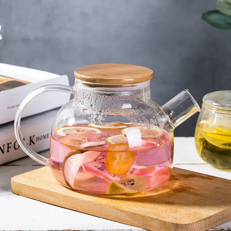 1L/1.8L Borosilicate Glass Teapot Set Clear Teapots With Cup Removable Filter Spout Drinkware For Loose Leaf Blooming Tea
