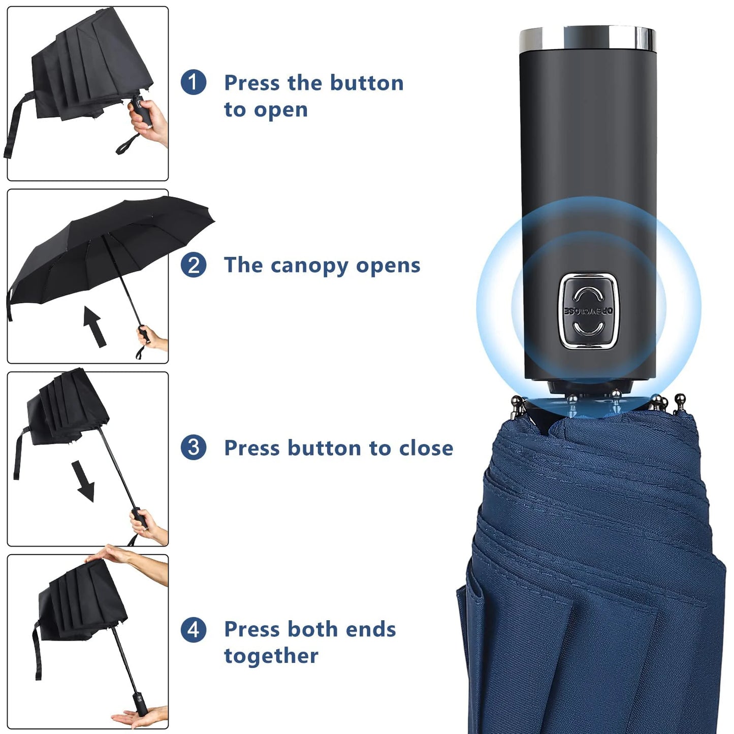 Large Automatic Folding Umbrella 24 Bone Windproof UV Protection Waterproof Travel Umbrella