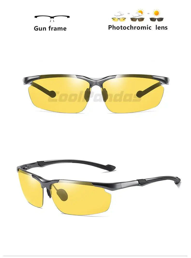 Aluminum Rimless Photochromic Polarized UV400 Day Night Driving Sunglasses for Men Women