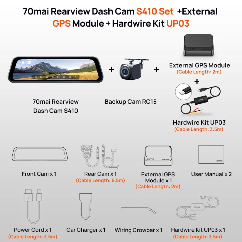 Rearview Dash Cam S410 9.35" Touch Screen Mirror Dash Cam – Dual Channel 1440P HDR Front & Rear Car DVR with WiFi, Night Vision, G-Sensor