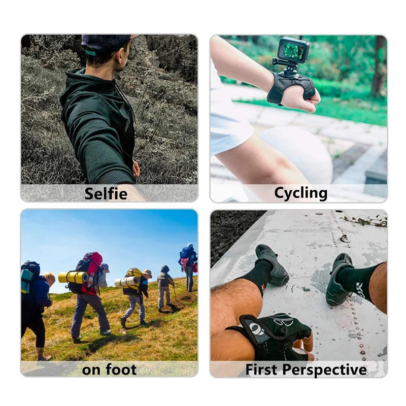 360° Rotation Action Camera Glove Wrist Strap Mount Adjustable Hand Mount for Sports Cameras