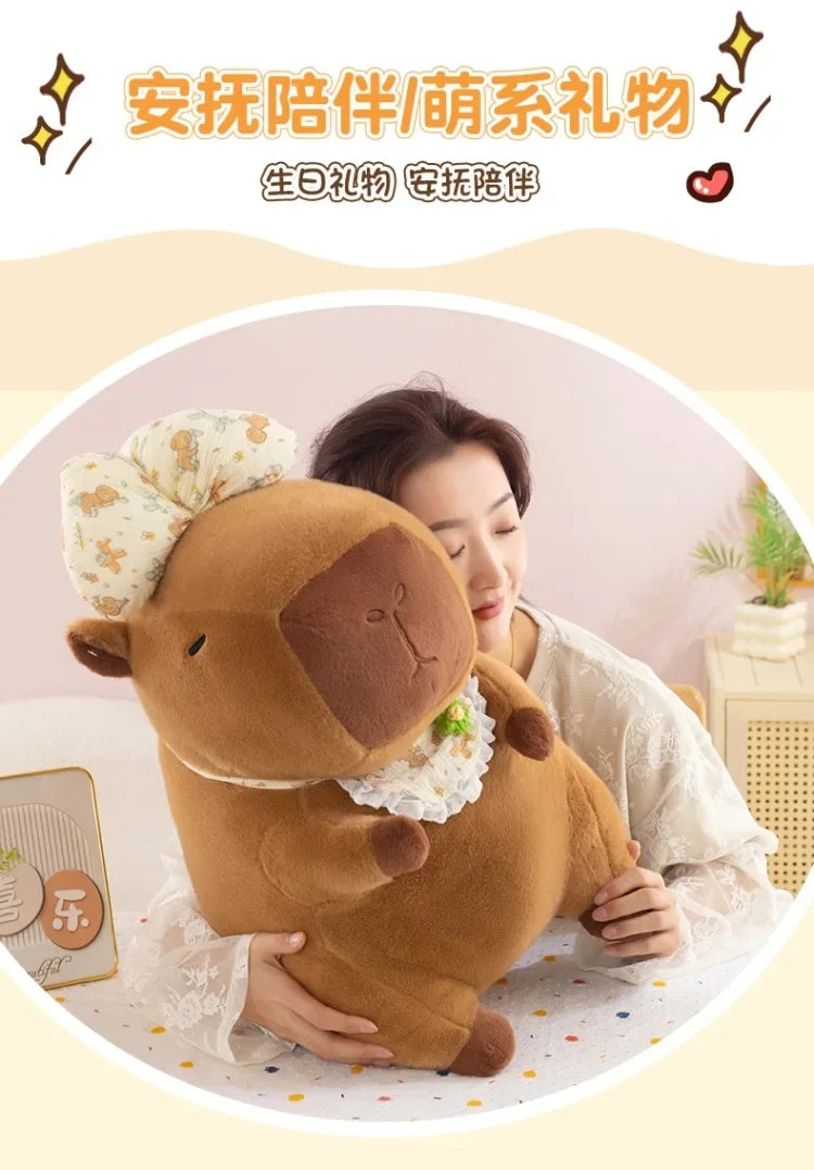 55cm Kawaii Capybara Plush Toy Cartoon with Bow Apron Stuffed Doll Large Cute Baby Gift Kids Birthday Xmas High Quality