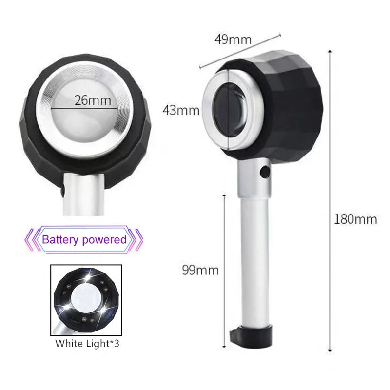 30X LED UV Magnifier Loupe with Scale Metal Handheld