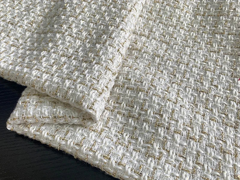 Gold Silk Small Fragrance Fabric, Polyester Woolen Tweed Fabric, Women's Shoes Bags, DIY Clothing Dress, Handmade Manual Sewing