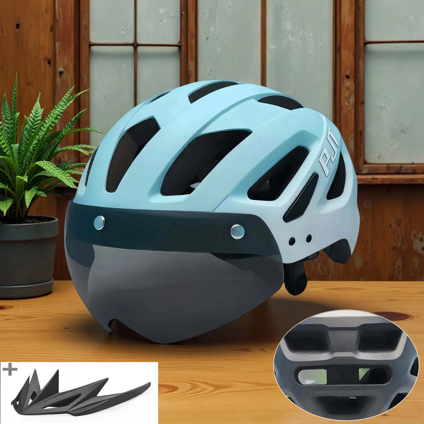 Cycling Helmet With Sun Visor Goggles For Road And Mountain Bike
