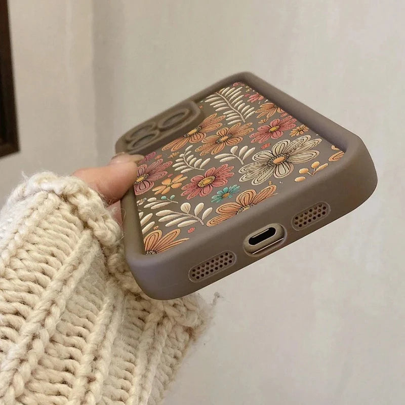 Floral Pattern Protective Camera Lens Phone Case For iPhone 17 16 14 15 Pro Max Air 16E Cover