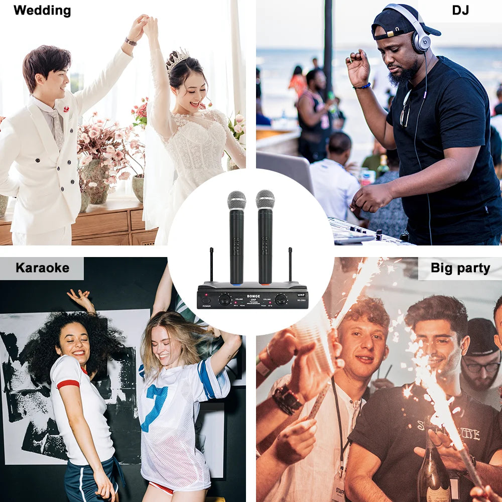 Dual Channel UHF Wireless Handheld Microphone System for Karaoke Events and Presentations