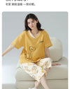 2-Pcs Women’s Summer Cotton Pajama Set – Breathable Short Sleeve Sleepwear with Cute Prints