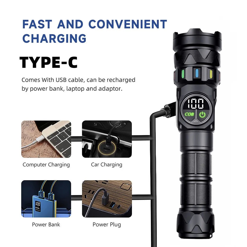 5000 Lumen Rechargeable LED Flashlight With COB Side Light