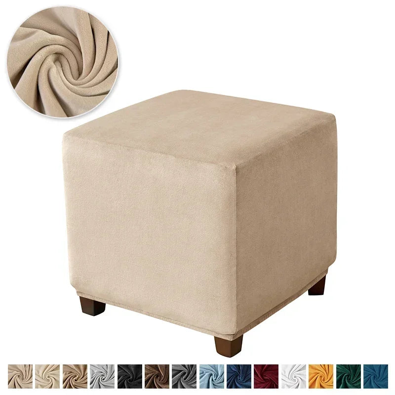 1PC Stretch Square Ottoman Stool Covers Super Soft Velvet stool Cover Elastic All-inclusive Footrest Slipcovers for Living Room