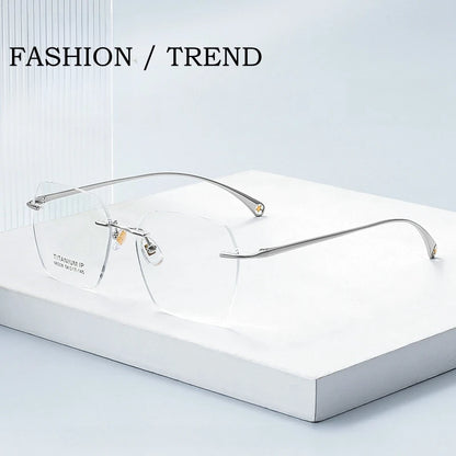 Ultra-light Fashion Polygonal Luxury Myopia Eyewear Men Retro Pure Titanium Optical Prescription Rimless Glasses WomEe