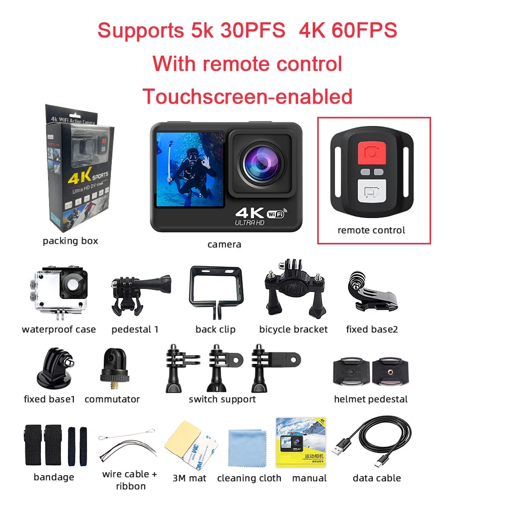 Action Sports Camera 4K Action Cam Pro Touchscreen Helmet Motorbike Helmet Cameras Video Recording Outdoor Waterproof WiFi