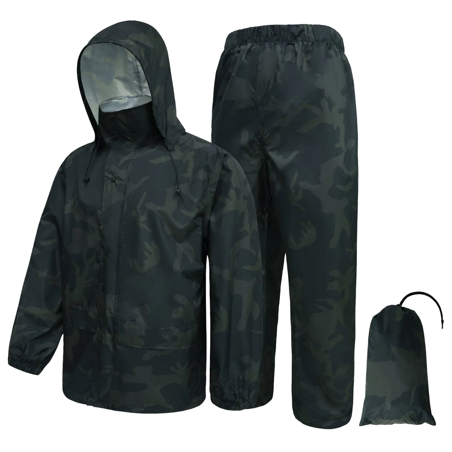 Camouflage Waterproof Folding Rain Poncho for Fishing Hiking and Camping