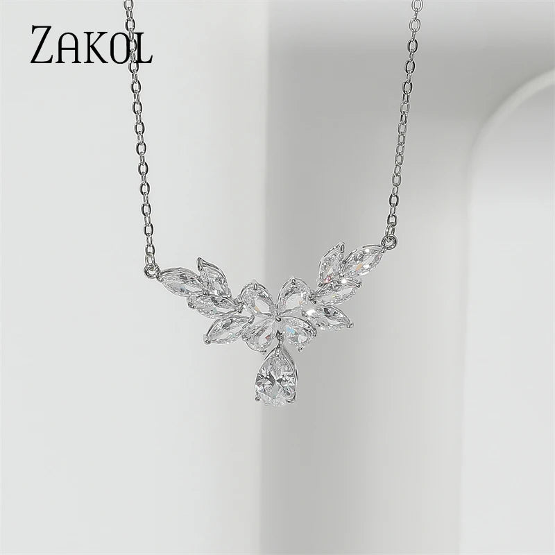 Luxury Clear AAA Cubic Zirconia Water Drop Pendant Necklaces