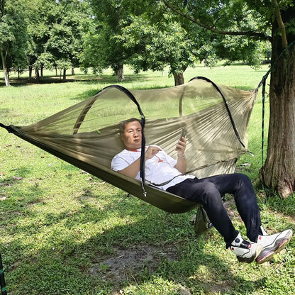 Portable Outdoor Camping Hammock with Mosquito Net and Canopy High Strength Parachute- Fabric Hanging Bed Hunting Sleeping Swing