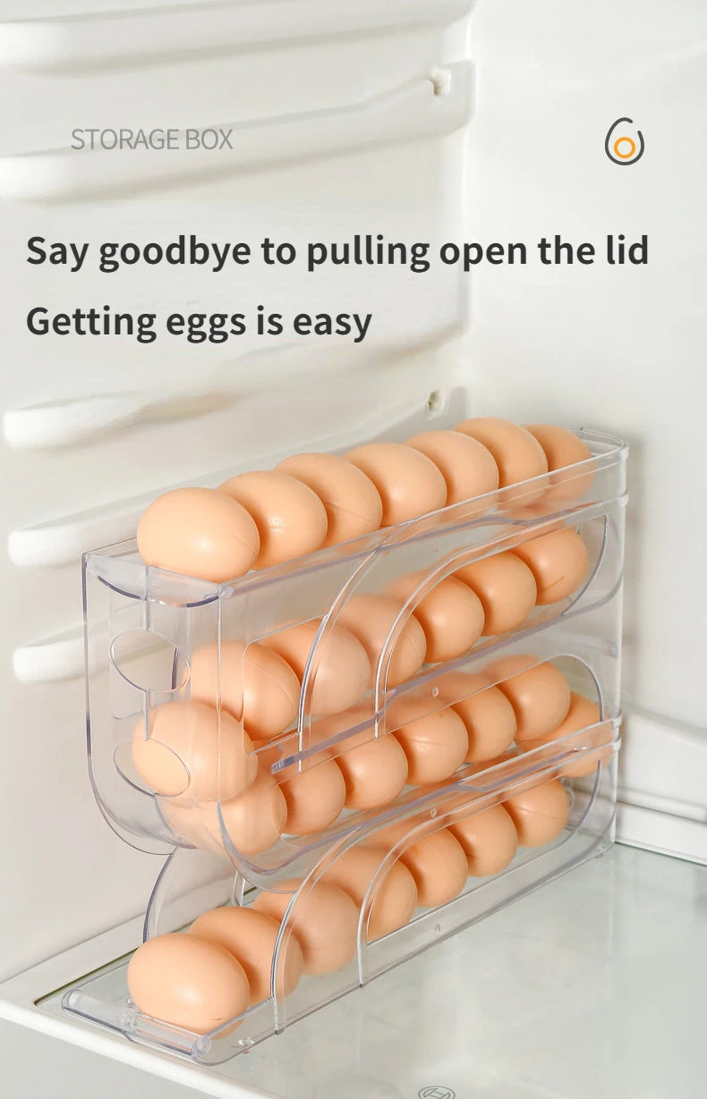 3/4-Layer Egg Storage Box – Automatic Rolling Slide Refrigerator Side Door Egg Rack Organizer