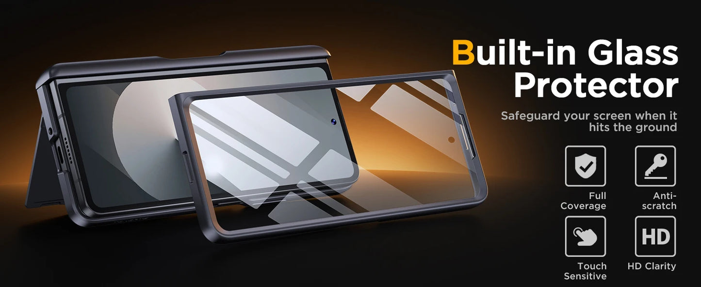 For Z Fold 6 Case with Secure Card Holder Sliding Camera Cover Rugged Hinge Protection Wallet Phone Case Glass Screen Protector