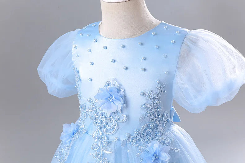 Princess Dress for Girls Elegant Long Tulle Gown  Flower Girl Wedding Dress, Birthday Party Gown, Pageant Costume